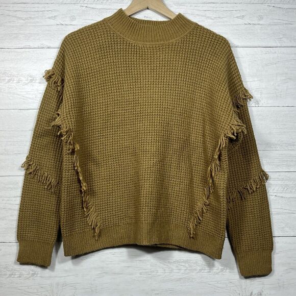 Michael Kors Sweaters - Michael Kors Women’s Large Fringe Knit acrylic Mock Neck Sweater Brown